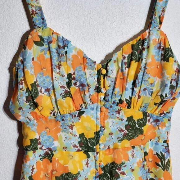 Abercrombie and Fitch Yellow Floral Slim Midi dress Adjustable Straps Size Small - Picture 4 of 11
